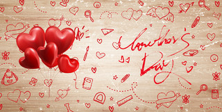 棕色简约手绘红色爱心简笔画气球情人节木板纹理展板背景